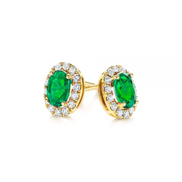 18k Yellow Gold 18k Yellow Gold Emerald And Diamond Stud Earrings - Front View -  106840