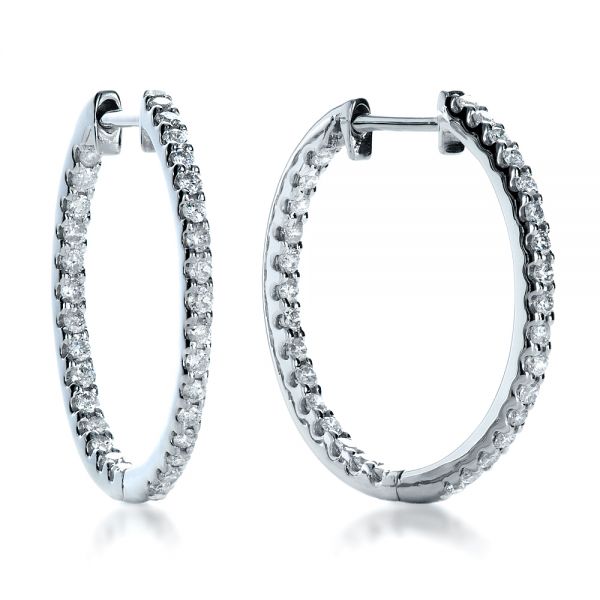  14K Gold Eternity Diamond Hoop Earrings - Front View -  1237