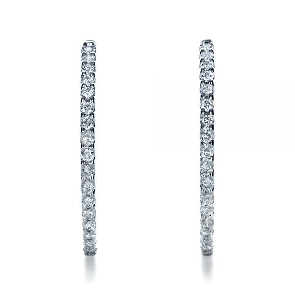  14K Gold Eternity Diamond Hoop Earrings - Flat View -  1237