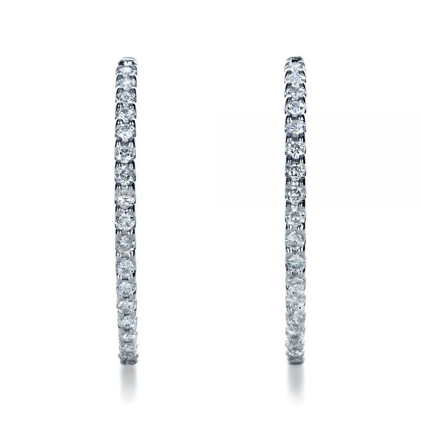  Platinum Platinum Eternity Diamond Hoop Earrings - Flat View -  1237