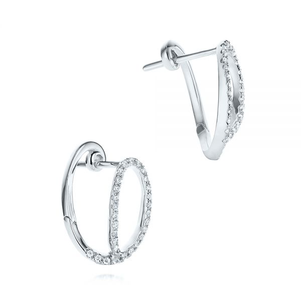 14k White Gold 14k White Gold Fashion Hoop Diamond Earrings - Front View - 106329