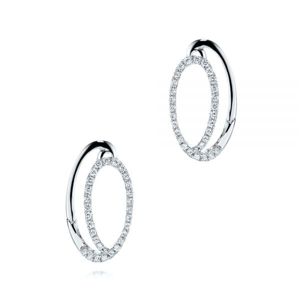 14k White Gold 14k White Gold Fashion Hoop Diamond Earrings - Three-Quarter View -  106329