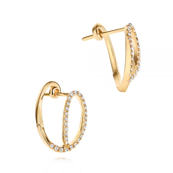  Yellow Gold Fashion Hoop Diamond Earrings - Front View -  106329