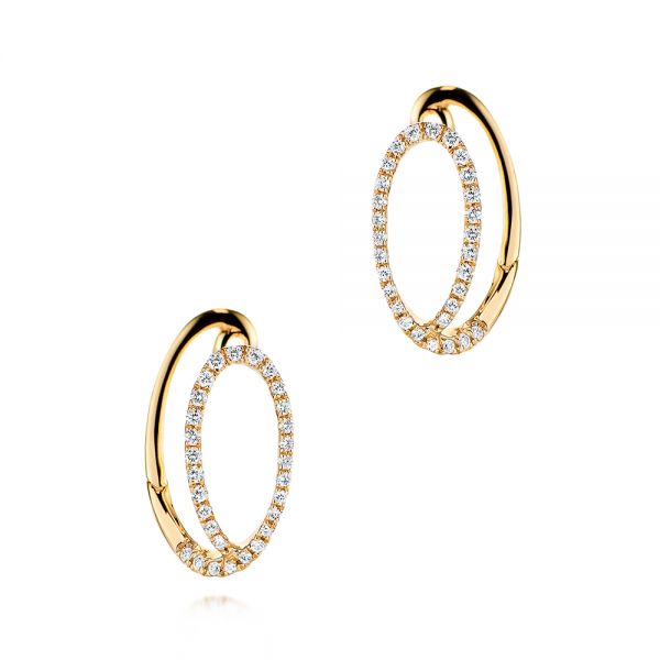 14k Yellow Gold Fashion Hoop Diamond Earrings - Three-Quarter View -  106329