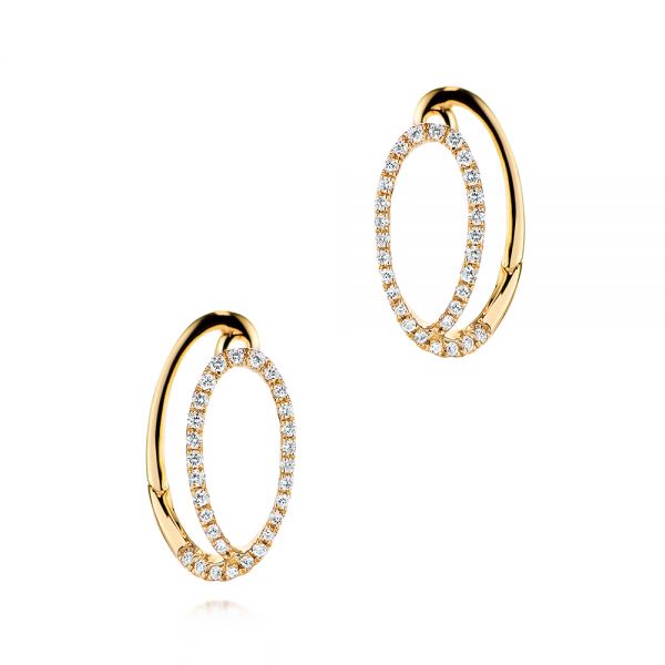 18k Yellow Gold 18k Yellow Gold Fashion Hoop Diamond Earrings - Three-Quarter View -  106329