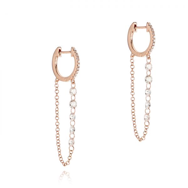 18k Rose Gold 18k Rose Gold Floating Diamond Huggie Earrings - Front View -  106993