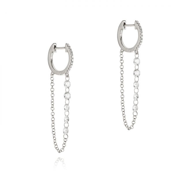  Platinum Platinum Floating Diamond Huggie Earrings - Front View -  106993
