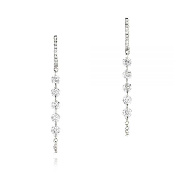 18k White Gold 18k White Gold Floating Diamond Huggie Earrings - Three-Quarter View -  106993