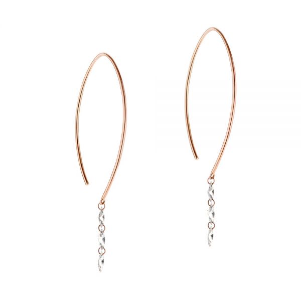 18k Rose Gold 18k Rose Gold Floating Marquise Diamond Hook Earrings - Front View - 106997