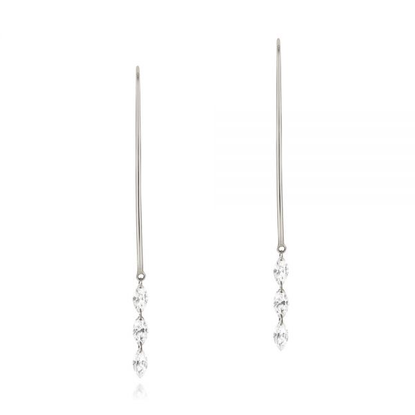 18k White Gold 18k White Gold Floating Marquise Diamond Hook Earrings - Three-Quarter View -  106997