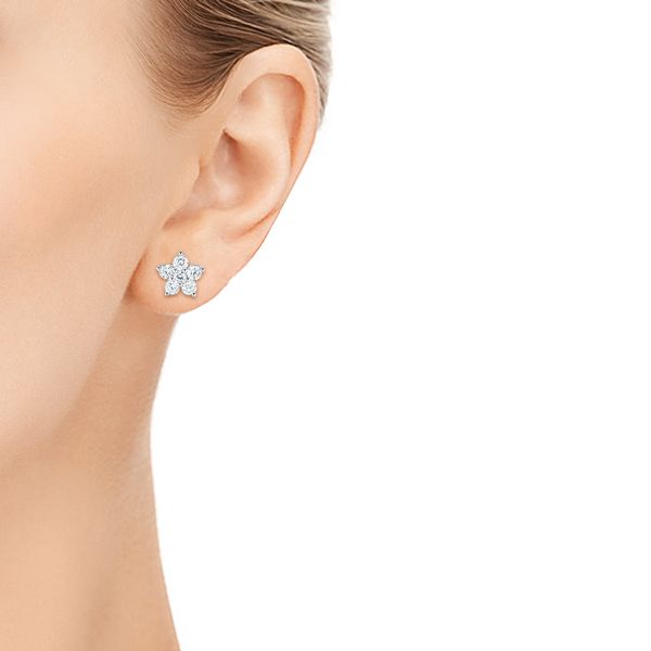 18k White Gold Floral Diamond Earrings - Hand View - 103694