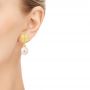Floral Diamond And Freshwater Pearl Earring Drops - Hand View -  107235 - Thumbnail
