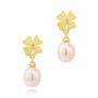 Floral Diamond And Freshwater Pearl Earring Drops - Three-Quarter View -  107235 - Thumbnail