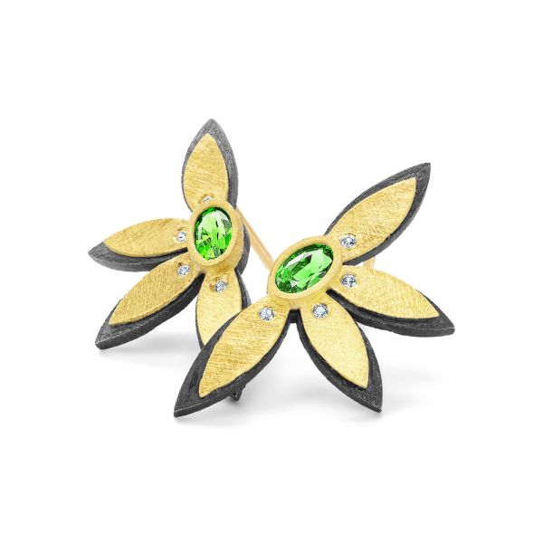Floral Diamond And Tsavorite Earrings - Flat View -  107236 - Thumbnail