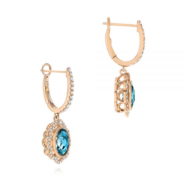 14k Rose Gold 14k Rose Gold Floral London Blue Topaz And Diamond Halo Earrings - Front View -  106006