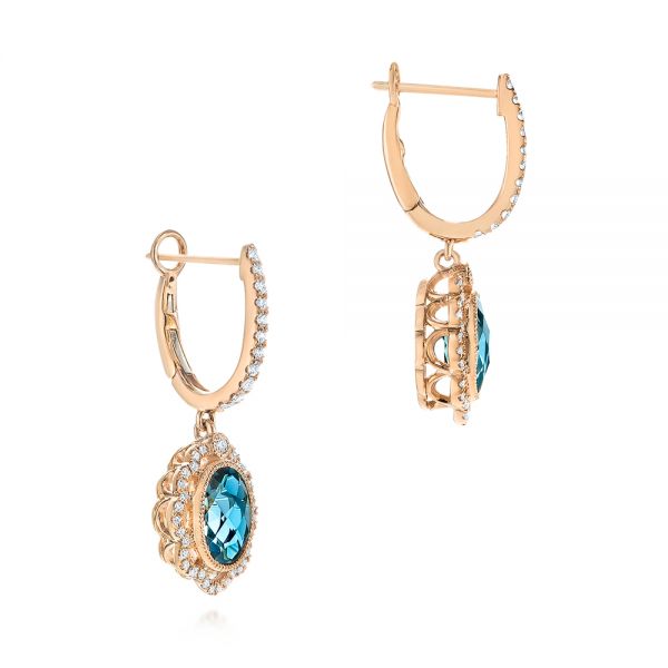 18k Rose Gold 18k Rose Gold Floral London Blue Topaz And Diamond Halo Earrings - Front View -  106006 - Thumbnail