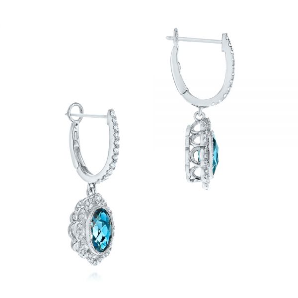 14k White Gold 14k White Gold Floral London Blue Topaz And Diamond Halo Earrings - Front View -  106006 - Thumbnail