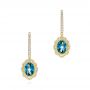 14k Yellow Gold Floral London Blue Topaz And Diamond Halo Earrings - Three-Quarter View -  106006 - Thumbnail