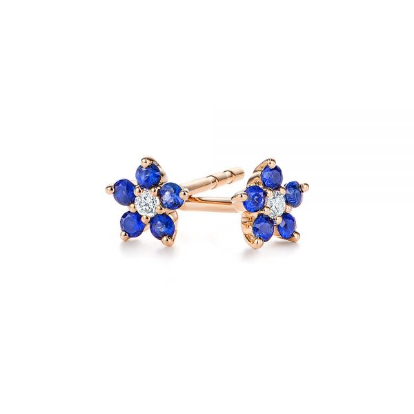 18k Rose Gold 18k Rose Gold Flower Sapphire And Diamond Earrings - Front View -  106198