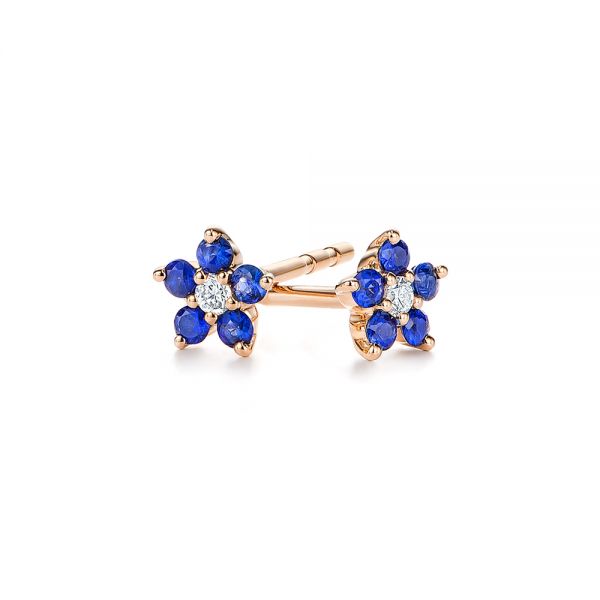 14k Rose Gold 14k Rose Gold Flower Sapphire And Diamond Earrings - Front View -  106198