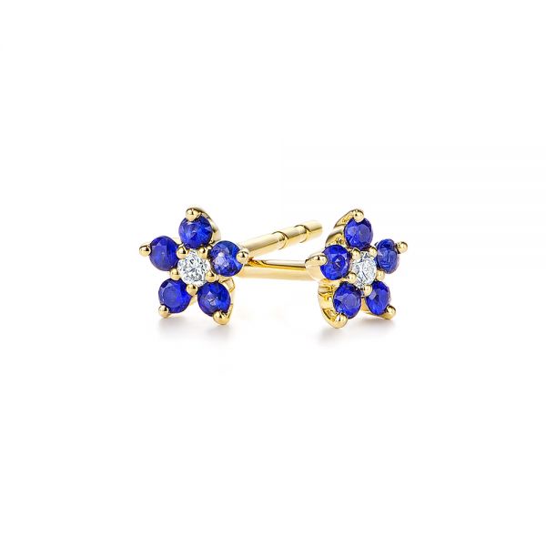 14k Yellow Gold 14k Yellow Gold Flower Sapphire And Diamond Earrings - Front View -  106198