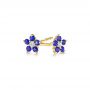 14k Yellow Gold Flower Sapphire And Diamond Earrings - Front View -  106198 - Thumbnail