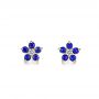 18k Yellow Gold 18k Yellow Gold Flower Sapphire And Diamond Earrings - Three-Quarter View -  106198 - Thumbnail