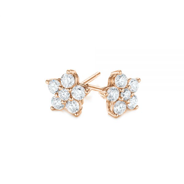 14k Rose Gold 14k Rose Gold Floral Diamond Earrings - Front View -  103694