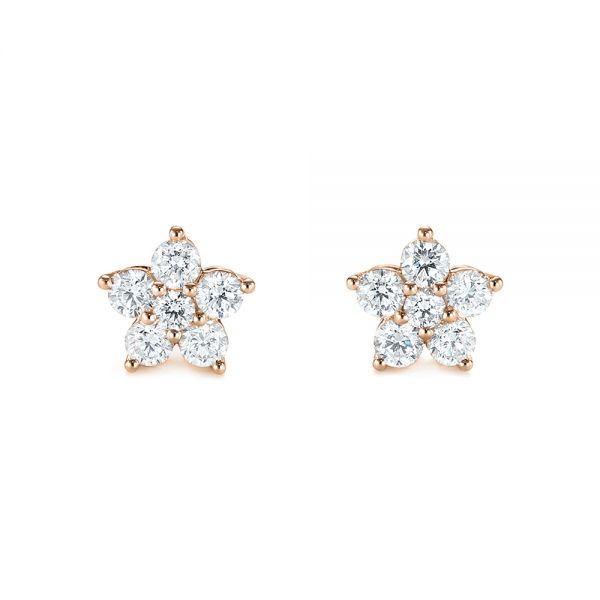 18k Rose Gold 18k Rose Gold Floral Diamond Earrings - Three-Quarter View -  103694