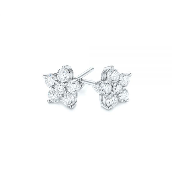 18k White Gold Floral Diamond Earrings - Front View -  103694