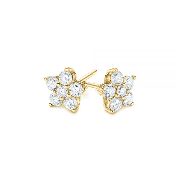 18k Yellow Gold 18k Yellow Gold Floral Diamond Earrings - Front View -  103694