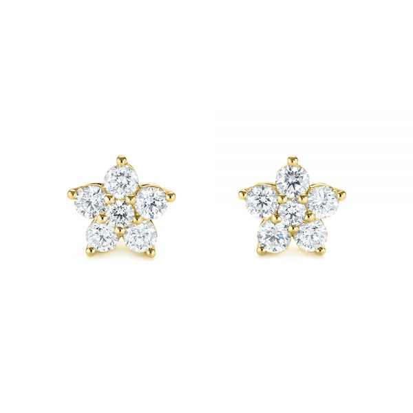 18k Yellow Gold 18k Yellow Gold Floral Diamond Earrings - Three-Quarter View -  103694