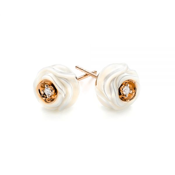 18k Rose Gold 18k Rose Gold Fresh Carved White Pearl Earrings - Front View - 103254