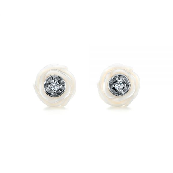 14k White Gold 14k White Gold Fresh Carved White Pearl Earrings - Three-Quarter View -  103254