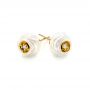 14k Yellow Gold Fresh Carved White Pearl Earrings - Front View -  103254 - Thumbnail