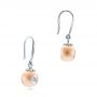 14k White Gold 14k White Gold Fresh Peach Pearl And Diamond Earrings - Front View -  101121 - Thumbnail