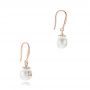 18k Rose Gold 18k Rose Gold Fresh White Pearl And Diamond Earrings - Front View -  102575 - Thumbnail