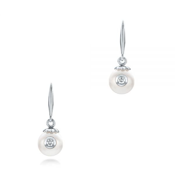  Platinum Platinum Fresh White Pearl And Diamond Earrings - Three-Quarter View -  102575