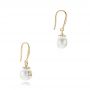 14k Yellow Gold 14k Yellow Gold Fresh White Pearl And Diamond Earrings - Front View -  102575 - Thumbnail