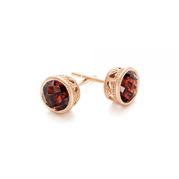 14k Rose Gold Garnet Stud Earrings - Front View - 102660