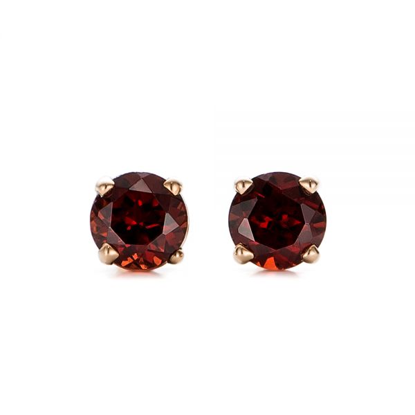 18k Rose Gold 18k Rose Gold Garnet Stud Earrings - Three-Quarter View -  100937