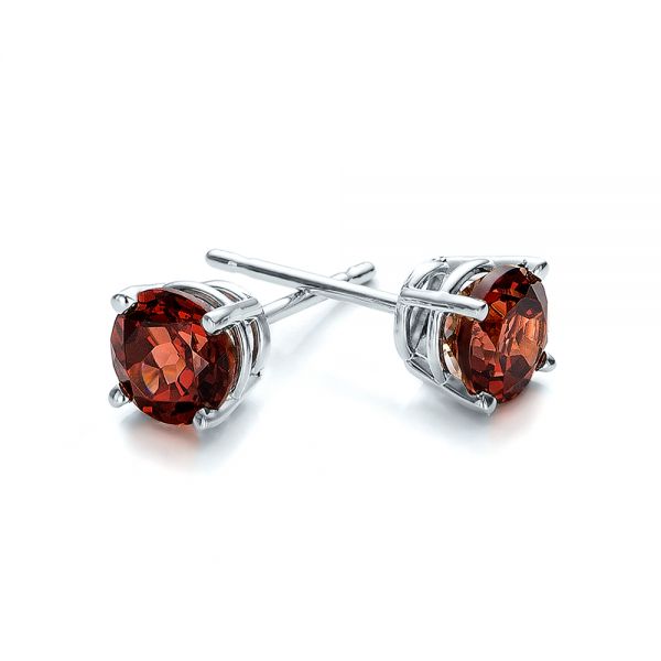 14k White Gold 14k White Gold Garnet Stud Earrings - Front View -  100936