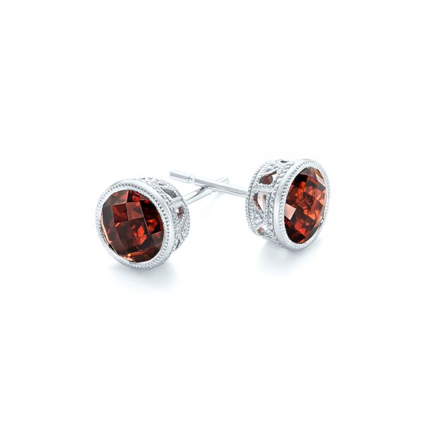 Platinum Platinum Garnet Stud Earrings - Front View - 102660