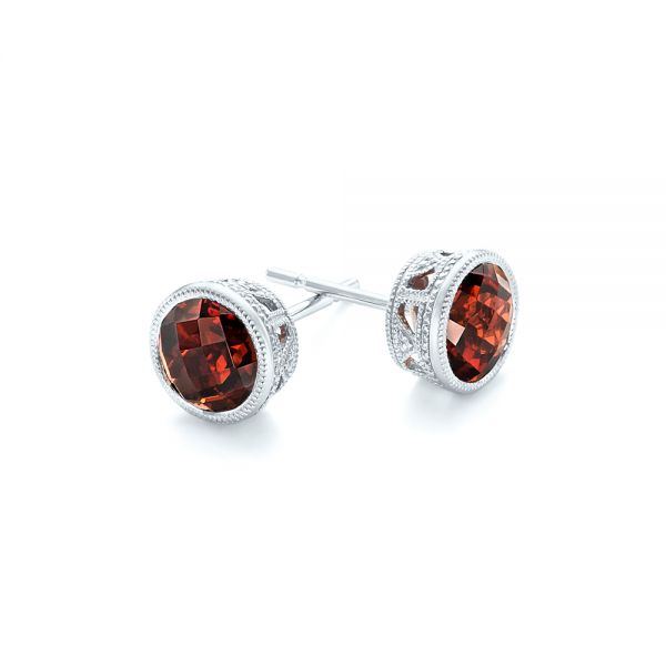 14k White Gold 14k White Gold Garnet Stud Earrings - Front View -  102660