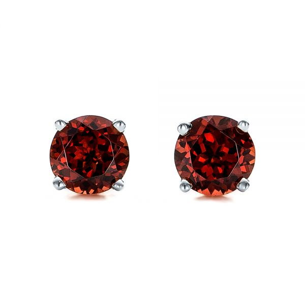 14k White Gold 14k White Gold Garnet Stud Earrings - Three-Quarter View -  100936