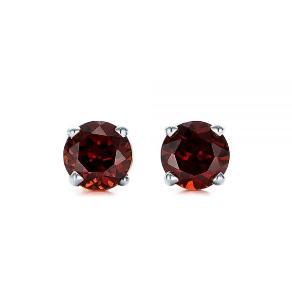 14k White Gold 14k White Gold Garnet Stud Earrings - Three-Quarter View -  100937