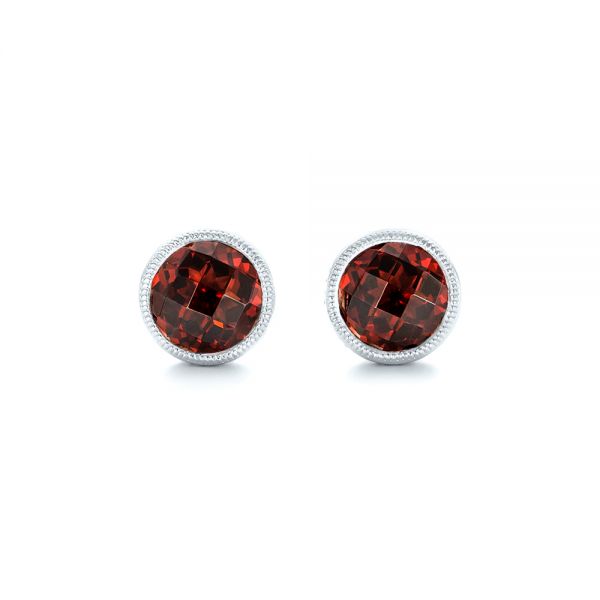 18k White Gold 18k White Gold Garnet Stud Earrings - Three-Quarter View -  102660