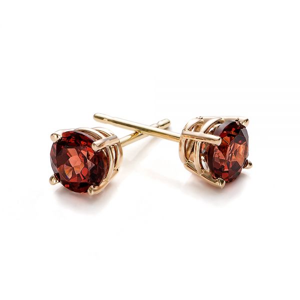 14k Yellow Gold Garnet Stud Earrings - Front View - 100936