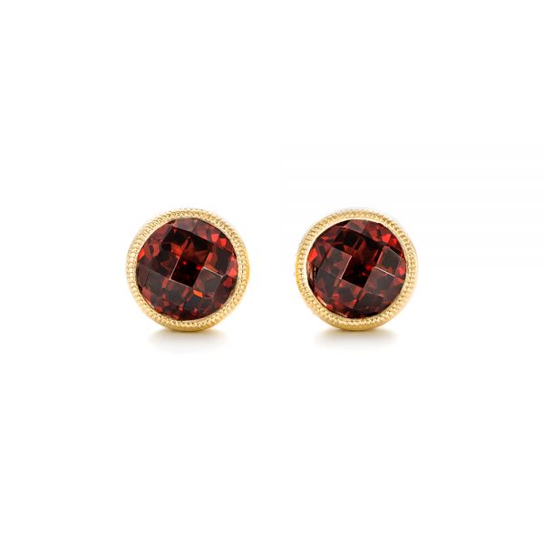 18k Yellow Gold 18k Yellow Gold Garnet Stud Earrings - Three-Quarter View -  102660