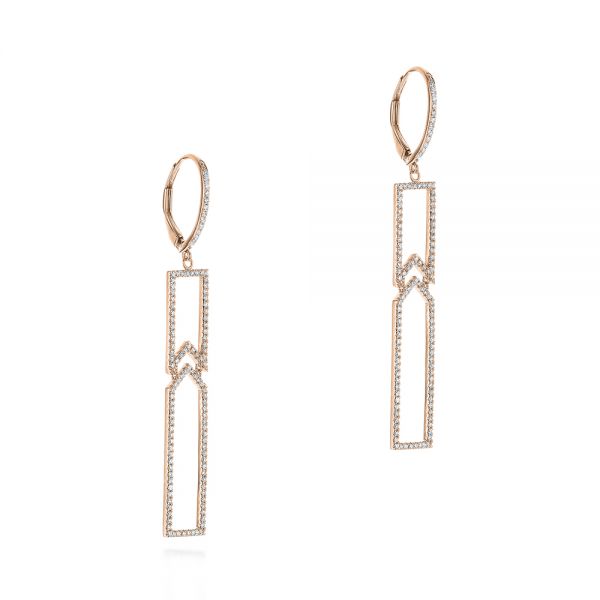 18k Rose Gold 18k Rose Gold Geometric Diamond Earrings - Front View -  105346